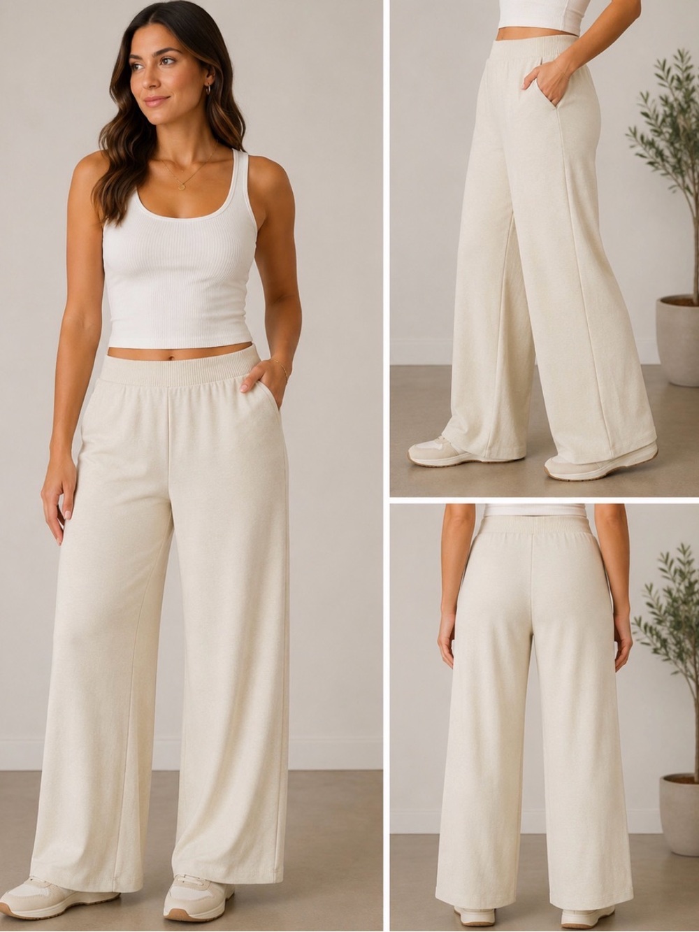 Splendid Cream Wide-Leg Knit Lounge Pants,size small